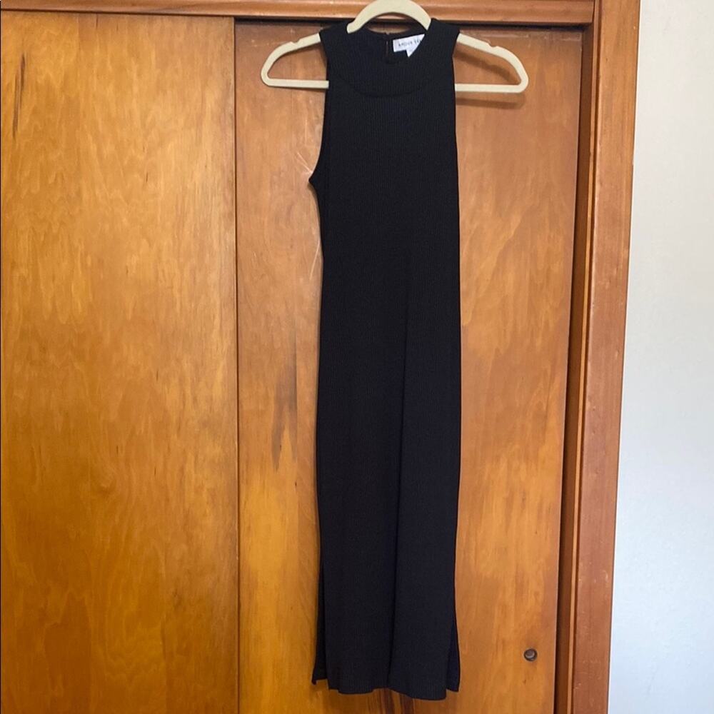 Amour Vert Black Maxi Dress Ribbed Knit Sleeveless Mock Turtleneck Goth Minimal